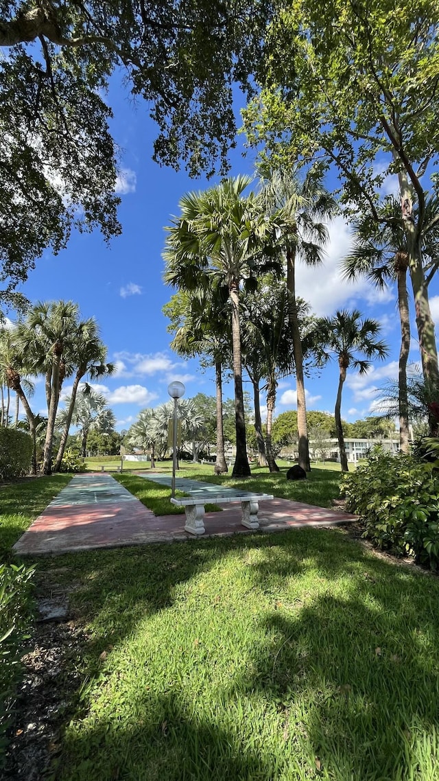 view of home's community with shuffleboard and a lawn