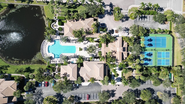 aerial view with a residential view and a water view