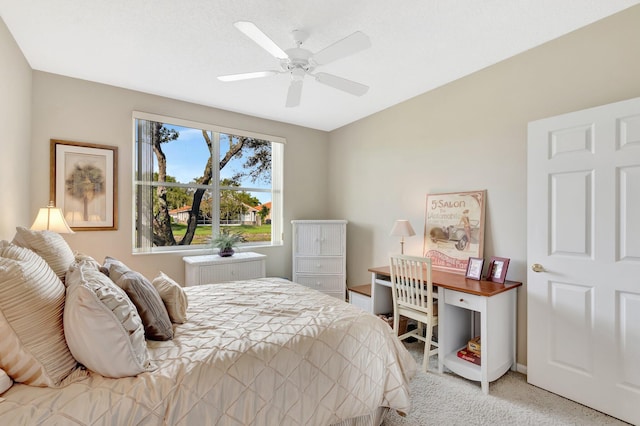 bedroom with carpet flooring and a ceiling fan