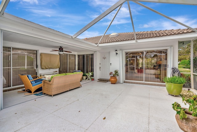 view of patio / terrace featuring ceiling fan