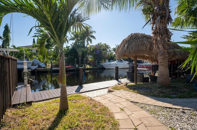 view of dock with a water view