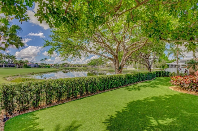 view of yard with a water view