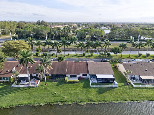 aerial view with a water view and a residential view