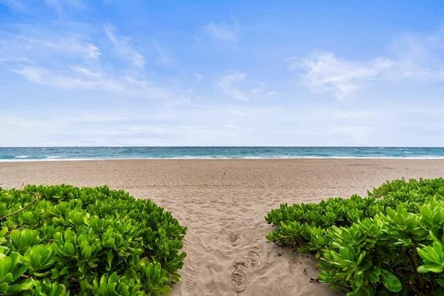 property view of water featuring a beach view