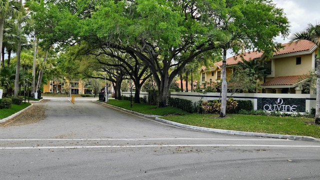 view of street with curbs