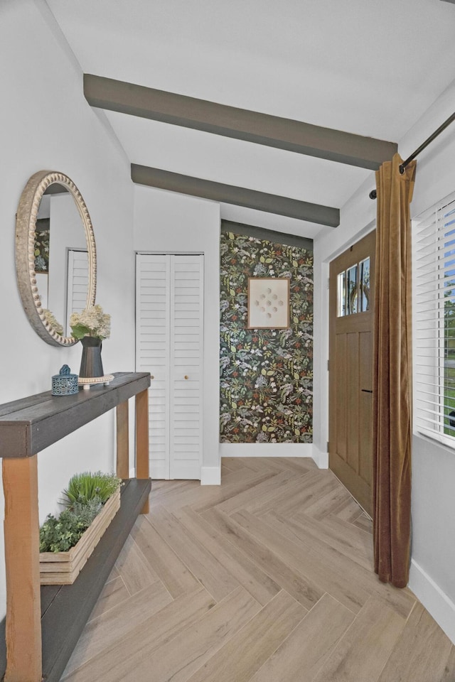 806 S 12th St, Fort Pierce, FL 34950 - foyer with beamed ceiling and baseboards