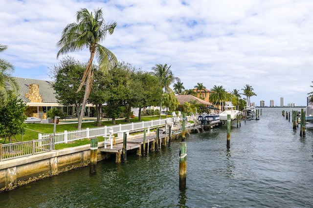 view of dock with a water view