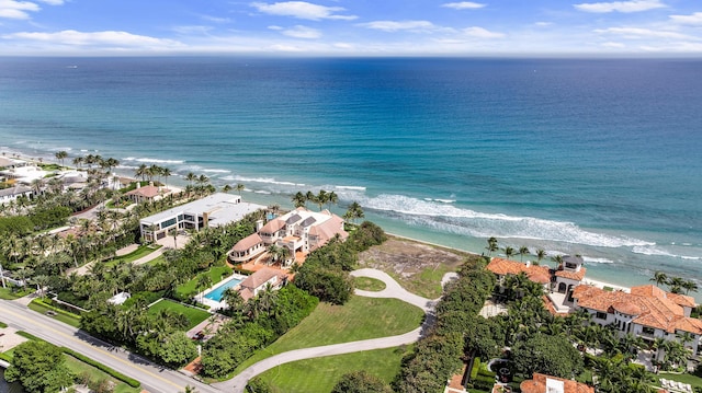 drone / aerial view with a water view and a residential view