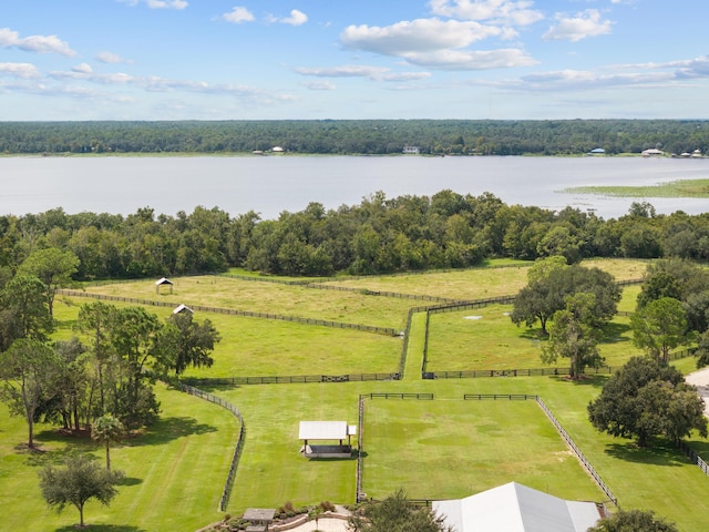 birds eye view of property with a rural view and a water view