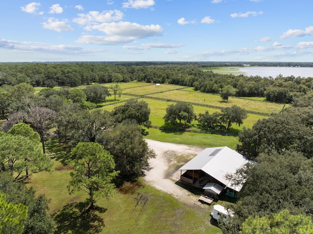 aerial view featuring a rural view and a water view