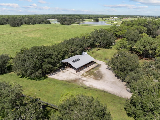 aerial view featuring a water view and a rural view