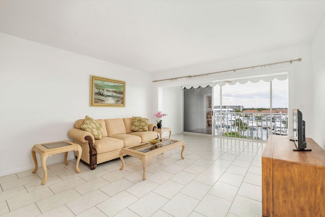 living room featuring light tile patterned floors