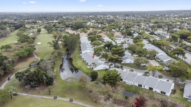 aerial view featuring a water view and a residential view