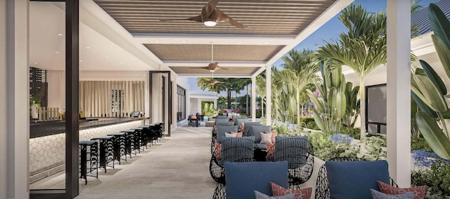 view of patio featuring ceiling fan and outdoor dry bar