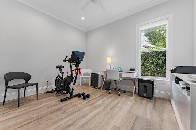 office featuring a wealth of natural light, baseboards, and light wood-style flooring