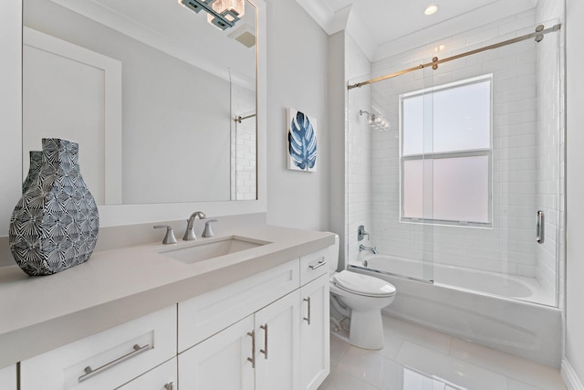 bathroom featuring tile patterned floors, toilet, bathtub / shower combination, and vanity