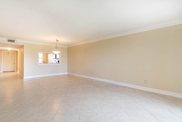 unfurnished room featuring visible vents, crown molding, baseboards, and light tile patterned floors