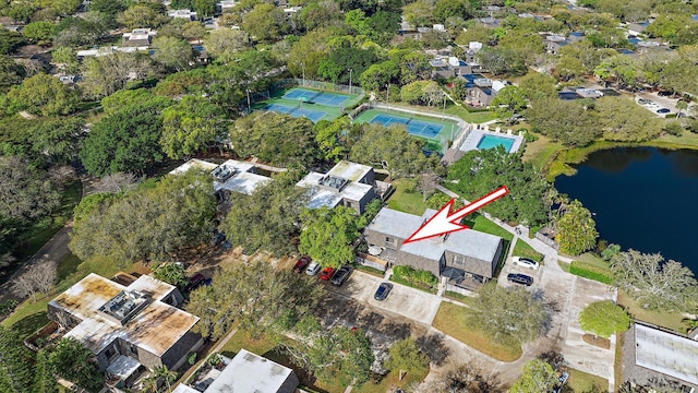 aerial view featuring a water view