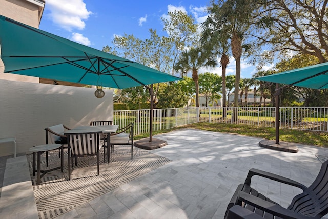 view of patio / terrace with outdoor dining area and fence