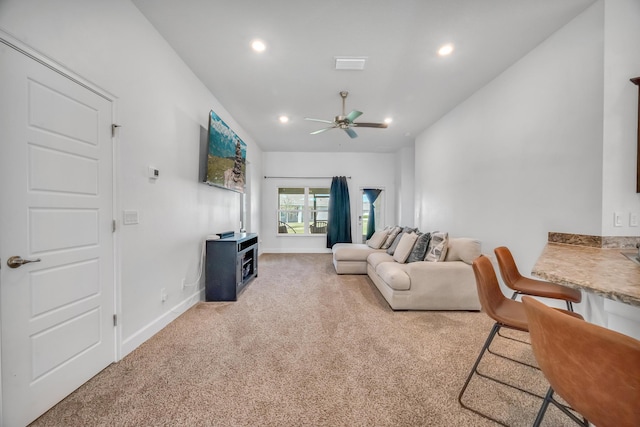 5361 San Benedetto Pl, Fort Pierce, FL 34951 - living area with ceiling fan, carpet, visible vents, and recessed lighting