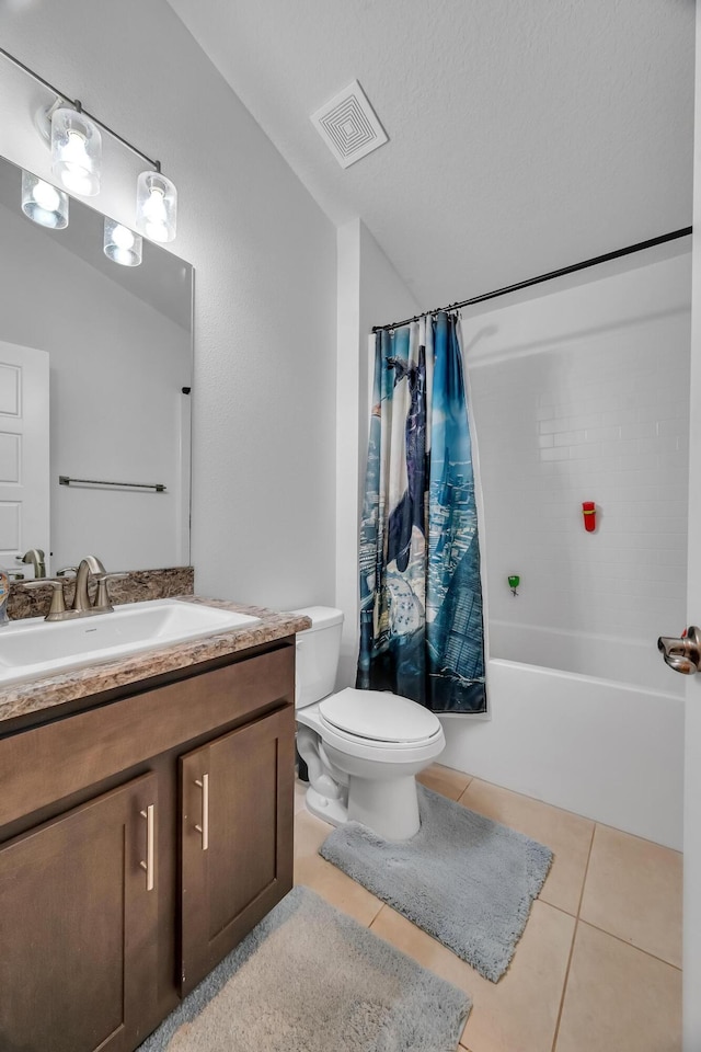 5361 San Benedetto Pl, Fort Pierce, FL 34951 - bathroom featuring visible vents, toilet, shower / bath combo, vanity, and tile patterned floors