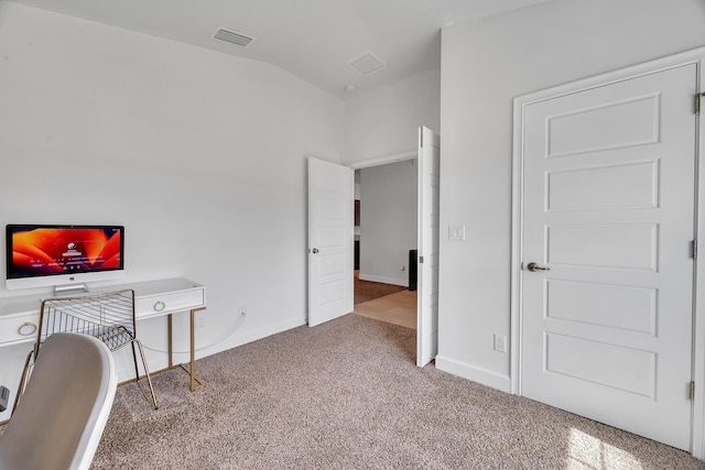 5361 San Benedetto Pl, Fort Pierce, FL 34951 - office area with carpet floors, baseboards, visible vents, and lofted ceiling