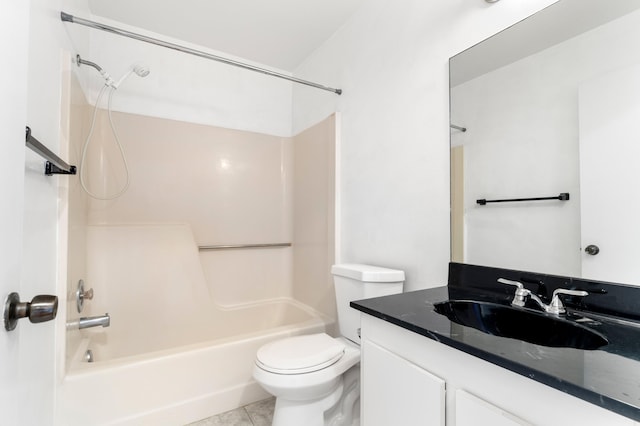 bathroom with shower / bathtub combination, vanity, toilet, and tile patterned floors