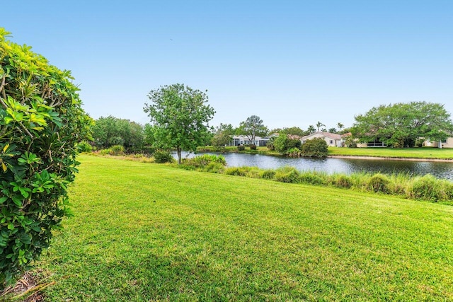 view of yard with a water view