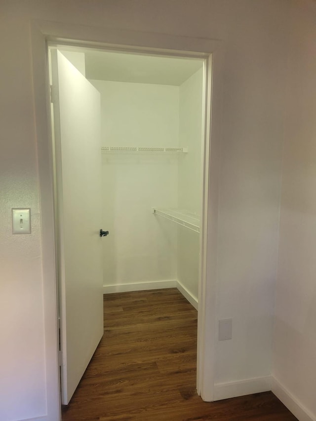 walk in closet featuring dark wood-style flooring