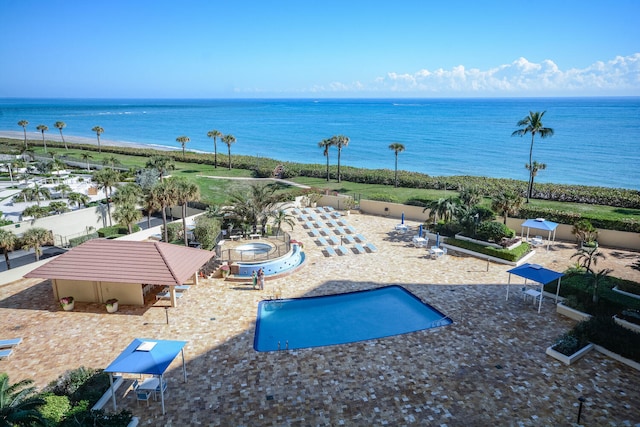 aerial view featuring a water view