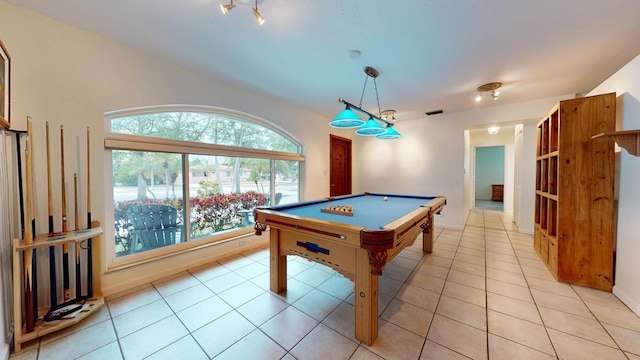 rec room with light tile patterned floors, visible vents, and pool table