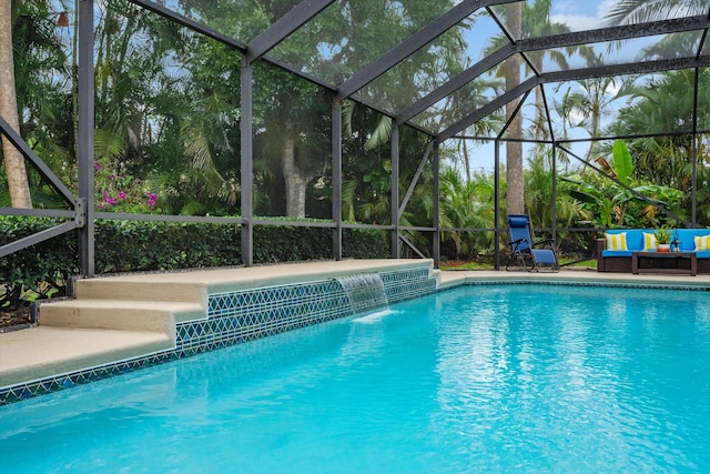 outdoor pool with glass enclosure