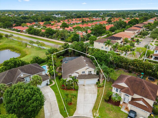aerial perspective of suburban area with property boundaries highlighted