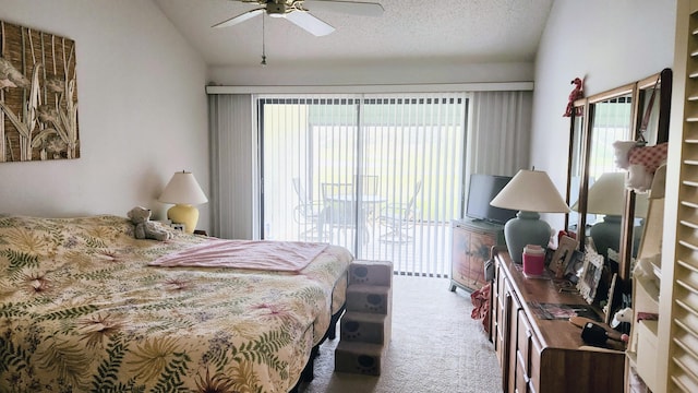 6764 SE Bunker Hill Dr, Hobe Sound, FL 33455 - bedroom with multiple windows, lofted ceiling, carpet floors, and access to outside