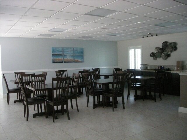 playroom featuring a paneled ceiling, billiards, baseboards, and light tile patterned flooring