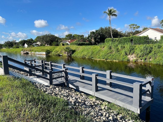 view of dock with a water view