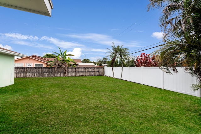 view of yard with a fenced backyard