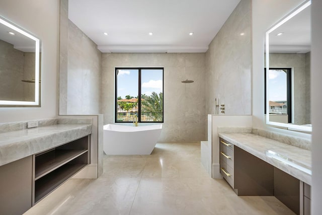 191 W Coconut Palm Rd, Boca Raton, FL 33432 - full bath with a freestanding bath, vanity, and a shower