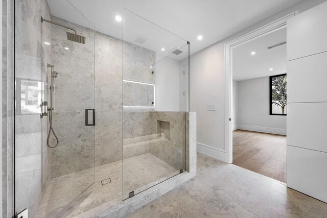 191 W Coconut Palm Rd, Boca Raton, FL 33432 - bathroom featuring a shower stall, recessed lighting, and baseboards