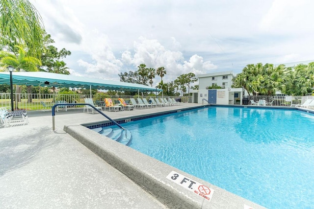 view of swimming pool with fence