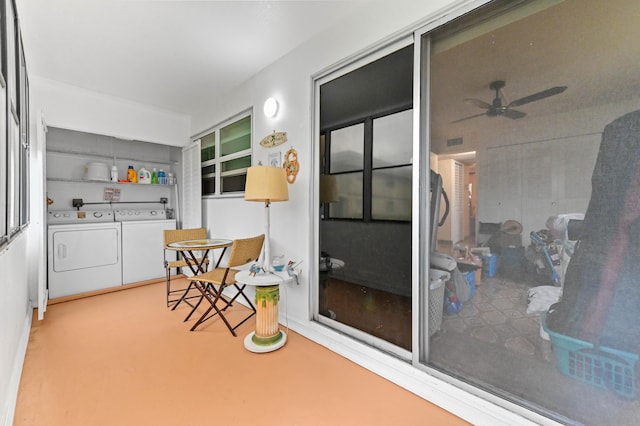 interior space with washer and clothes dryer