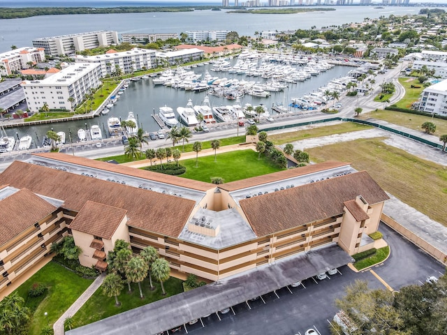 bird's eye view featuring a water view