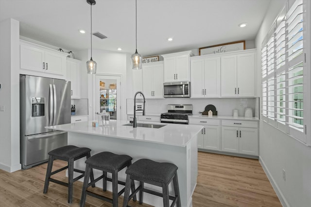 kitchen featuring appliances with stainless steel finishes, visible vents, a sink, and backsplash