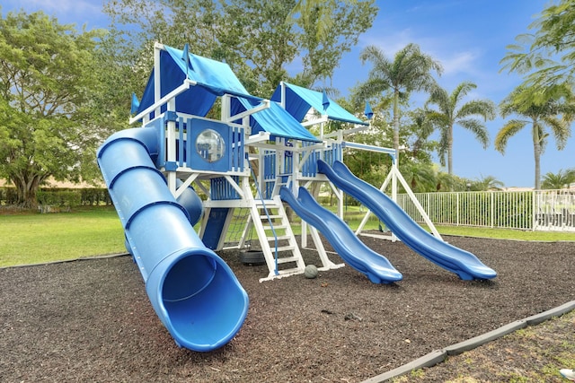 community jungle gym with fence