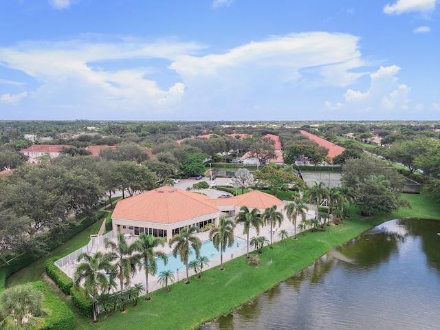 aerial view with a water view