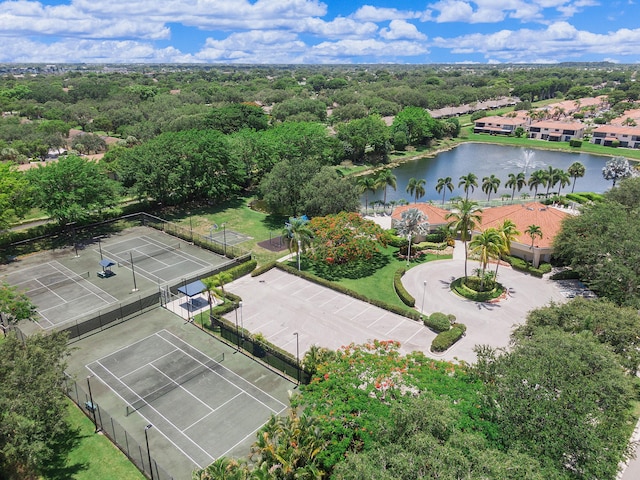 aerial view featuring a water view and a residential view