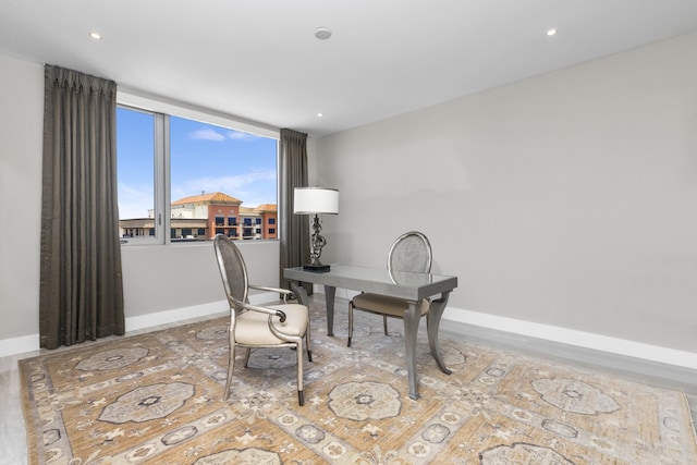 office featuring recessed lighting and baseboards