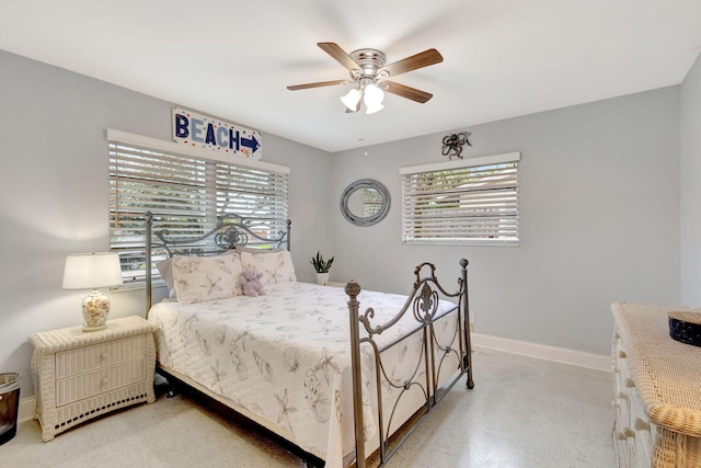 bedroom featuring a ceiling fan and baseboards