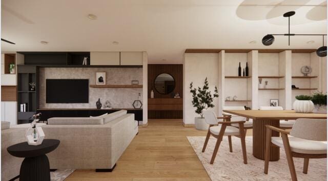 living area with light wood-style floors