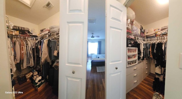 walk in closet featuring visible vents and dark wood finished floors